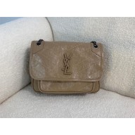 Saint Laurent Niki Baby Bag in in vintage leather 633160 GRAY with silver hardware(original quality)