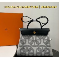 Hermes Herbag Zip 31 bag Black with Gold Hardware in H Plume canvas with "Circuit 24" motif (Full Handmade)
