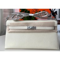 Hermes Kelly Elan Bag In Original Mysore Leather White 2023(Full Handmade)