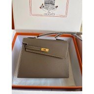 hermes The Kelly En Desordre In elephant gray Epsom Leather With Gold Hardware