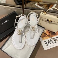 Chanel Chain CC Logo Thong Sandals white 2020