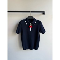 VALENTINO Cherryfic cotton polo sweater navy 2025