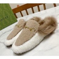 Gucci Wool Fur 2015 Re-Edition women's Princetown Slipper with Horsebit -02-1108-2024