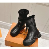 Louis Vuitton Ruby Flat Ankle Boot Calf leather and Monogram nylon1ADCBX black 1108-2024