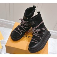 Louis Vuitton Aspen Platform Ankle Boot  Monogram-debossed suede calf leather and shearling1AC75U Black 1108-2024