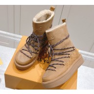 Louis Vuitton Aspen Platform Ankle Boot  Monogram-debossed suede calf leather and shearling 1AC75U brown 1108-2024