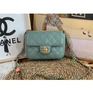 CHANEL Lambskin, Enamel & Gold-Tone Metal MINI FLAP BAG AS3738 blue 2022