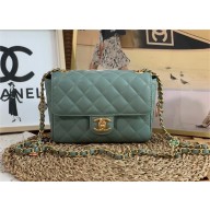 CHANEL Lambskin, Enamel & Gold-Tone Metal MINI FLAP BAG AS3737 blue 2022