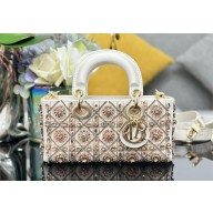 Dior small lady d-joy bag in LATTE CALFSKIN WITH PINK FLOWER 2024