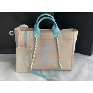 chanel large cabas tote bag A66941 gray with green handle 2022