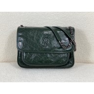 Saint Laurent Niki medium Bag green in vintage leather with silver hardware(original quality)