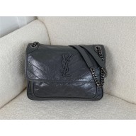 Saint Laurent Niki medium Bag storm in vintage leather with silver hardware(original quality)