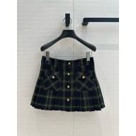 MIU MIU Military Green Pleated tartan miniskirt MG2358 2025