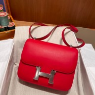 Hermes Constance 18 in original swift Leather rouge de coeur with silver Hardware handmade