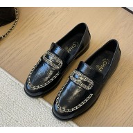 Chanel loafers Crumpled Shiny Lambskin with chain Black 2025