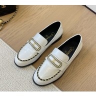 Chanel loafers Crumpled Shiny Lambskin with chain white 2025