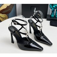 Saint Laurent Heel 11cm crystal-buckle patent leather slingback pumps black 2024