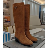 Prada suede leather boots in brown heel 7.5cm 1202-2024