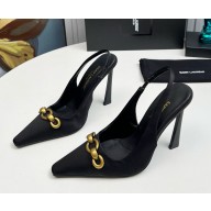 Saint Laurent Heel 11cm Severine slingback Pumps black silk 2024
