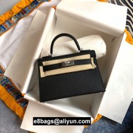 Hermes Mini Kelly II Handbag epsom leather with silver Hardware half handmade black