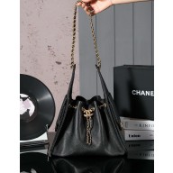 CHANEL BLACK CALFSKIN SHOULDER BAG 2025 SPRING