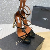 Alaia Heel 10cm CABARET SANDALS IN PATENT CALFSKIN black/gold 2023 