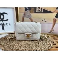 CHANEL Lambskin, Enamel & Gold-Tone Metal MINI FLAP BAG AS3738 white 2022