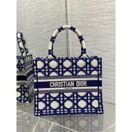 Dior small Book Tote Bag in Beige and Blue Macrocannage Embroidery 2023
