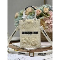 Dior mini Book Tote phone Bag in White D-Lace Embroidery with 3D Macramé Effect 2023