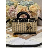 dior small Lady D-Joy Bag in Natural and Black Wicker and Blue Dior Oblique Jacquard 2023