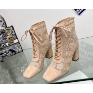 Dior Heel 6.5cm Naughtily-D Ankle Boots in beige Transparent Mesh and Suede Embroidered with Dior Roses Motif 2023