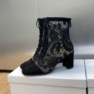 Dior Heel 6.5cm Naughtily-D Ankle Boots in Black Transparent Mesh and Suede Embroidered with Dior Roses Motif 2023