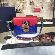 Dolce&Gabbana LUCIA crocodile partern calfskin leather shoulder bag Red/Royal blue(TZ-75303)
