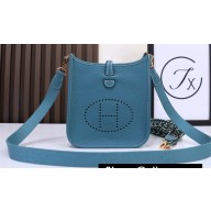 Hermes Mini Evelyne Bag In Original Togo Leather Dneim Blue with Gold Hardware (Machine Made)