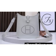Hermes Mini Evelyne Bag In Original Togo Leather Pearl Gray with Silver Hardware (Machine Made)