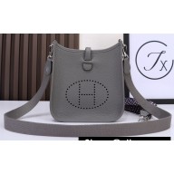 Hermes Mini Evelyne Bag In Original Togo Leather Gray with Silver Hardware (Machine Made)