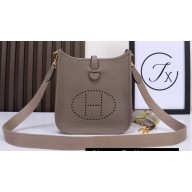 Hermes Mini Evelyne Bag In Original Togo Leather Elephant Gray with Gold Hardware (Machine Made)