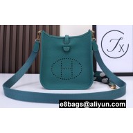 Hermes Mini Evelyne Bag In Original Togo Leather Blue Green with Gold/Silver Hardware (Machine Made)