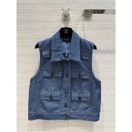 CHANEL BLUE POCKET DENIM VEST 2023