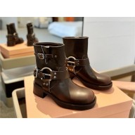 Miu Miu Vintage-look calf leather booties 5T953D sienna 2023