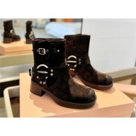 Miu Miu Vintage-look suede leather booties 5T953D Sienna 2023