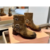 Miu Miu Vintage-look suede leather booties 5T953D brown 2023