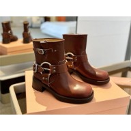 Miu Miu Vintage-look calf leather booties 5T953D brown 2023