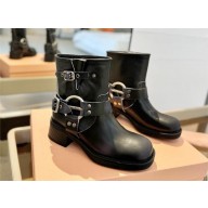 Miu Miu Vintage-look calf leather booties 5T953D black 2023