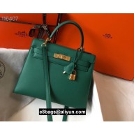 Hermes Kelly 25/28/32cm Bag in epsom Leather with golden hardware peacock green