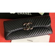 Chanel Leather Chevron Pouch Clutch Bag Black 2023