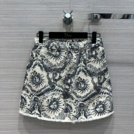 DIOR White and Navy Blue Toile de Jouy Soleil Cotton Denim SKIRT 2024