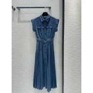 DIOR BLUE COTTON DENIM Embroidered Shirt Dress 2024