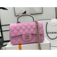 Chanel Mini Flap Bag with Top Handle in Lambskin AS2431 pink 2023