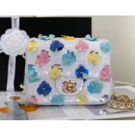 chanel White & Multicolor Mixed Fibers, Sequins, Imitation Pearls & Gold-Tone Metal Mini Flap Bag AS3736 2023